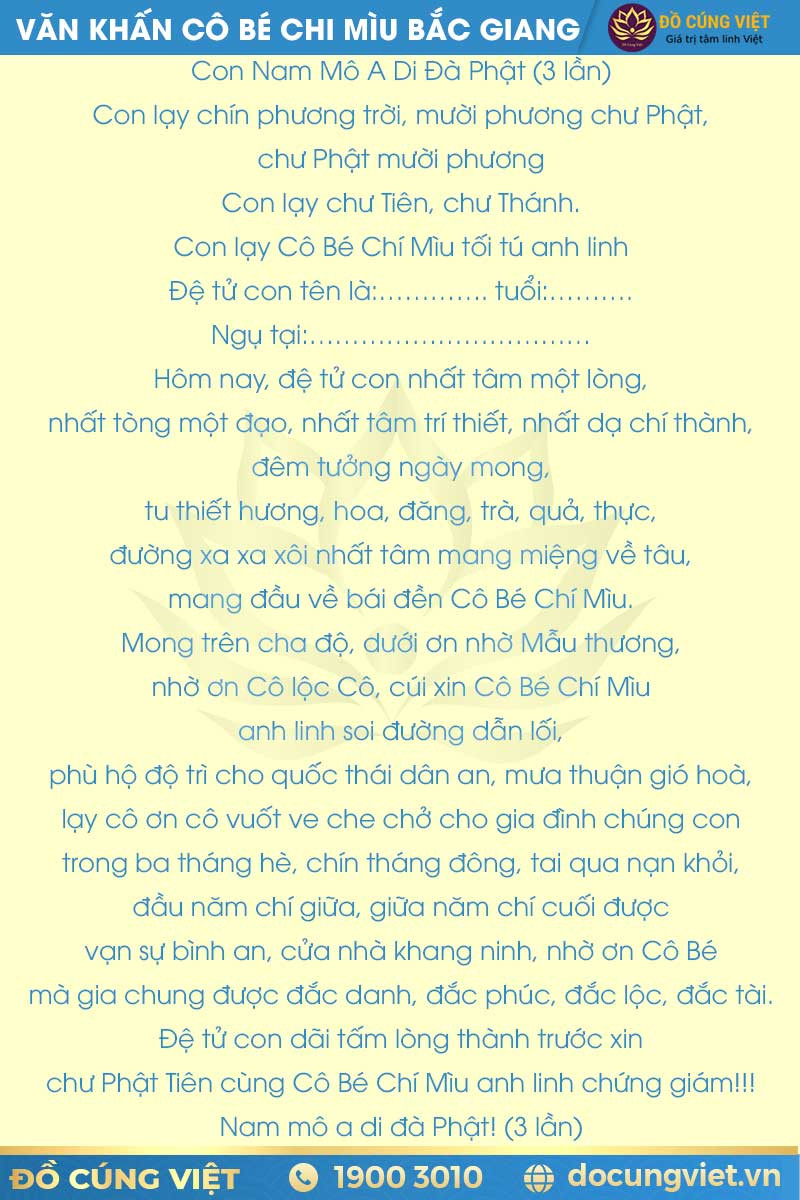 Bài văn khấn Cô Bé Chí Mìu Bắc Giang được in ấn rõ ràng, dễ đọc