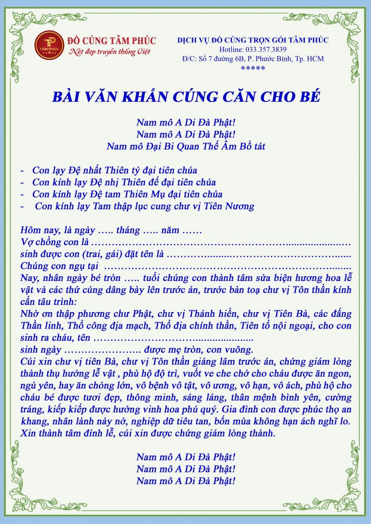 Bài văn khấn cúng căn quan trọng cho bé gái 12 tuổi