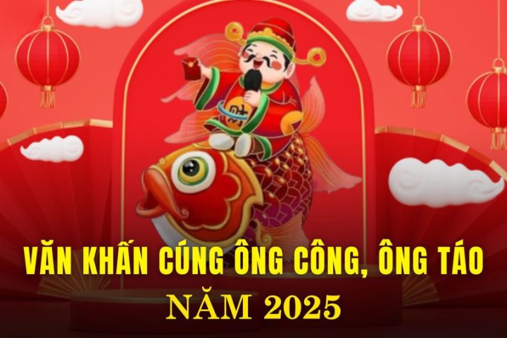 bàn thờ cúng ông Công ông Táo với mâm lễ vật và văn khấn 23 tháng chạp năm 2025