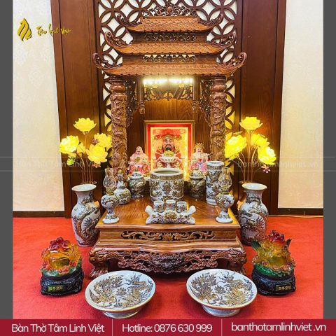 Bàn thờ Thần Tài hương đá màu cánh gián mẫu Tài Gia