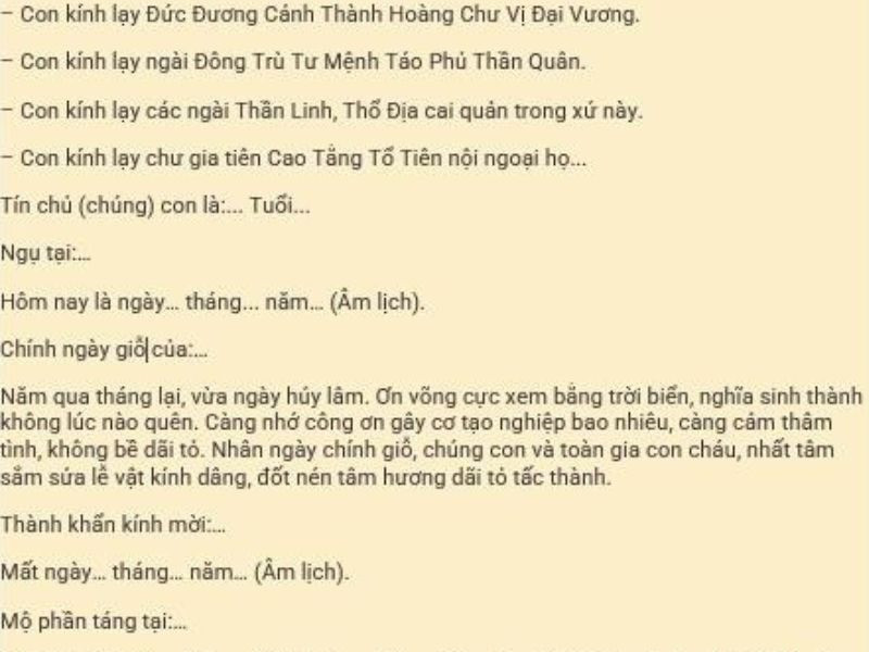 Cấu trúc một bài văn khấn hạ lễ hoàn chỉnh với các phần mở đầu, thân bài và kết thúc