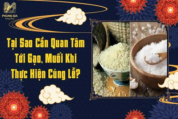 Gạo muối cúng Ông Táo: Mâm lễ vật trang trọng với gạo, muối đặt cạnh các vật phẩm cúng khác, thể hiện sự thành kính và ý nghĩa tâm linh sâu sắc trong văn hóa Việt.