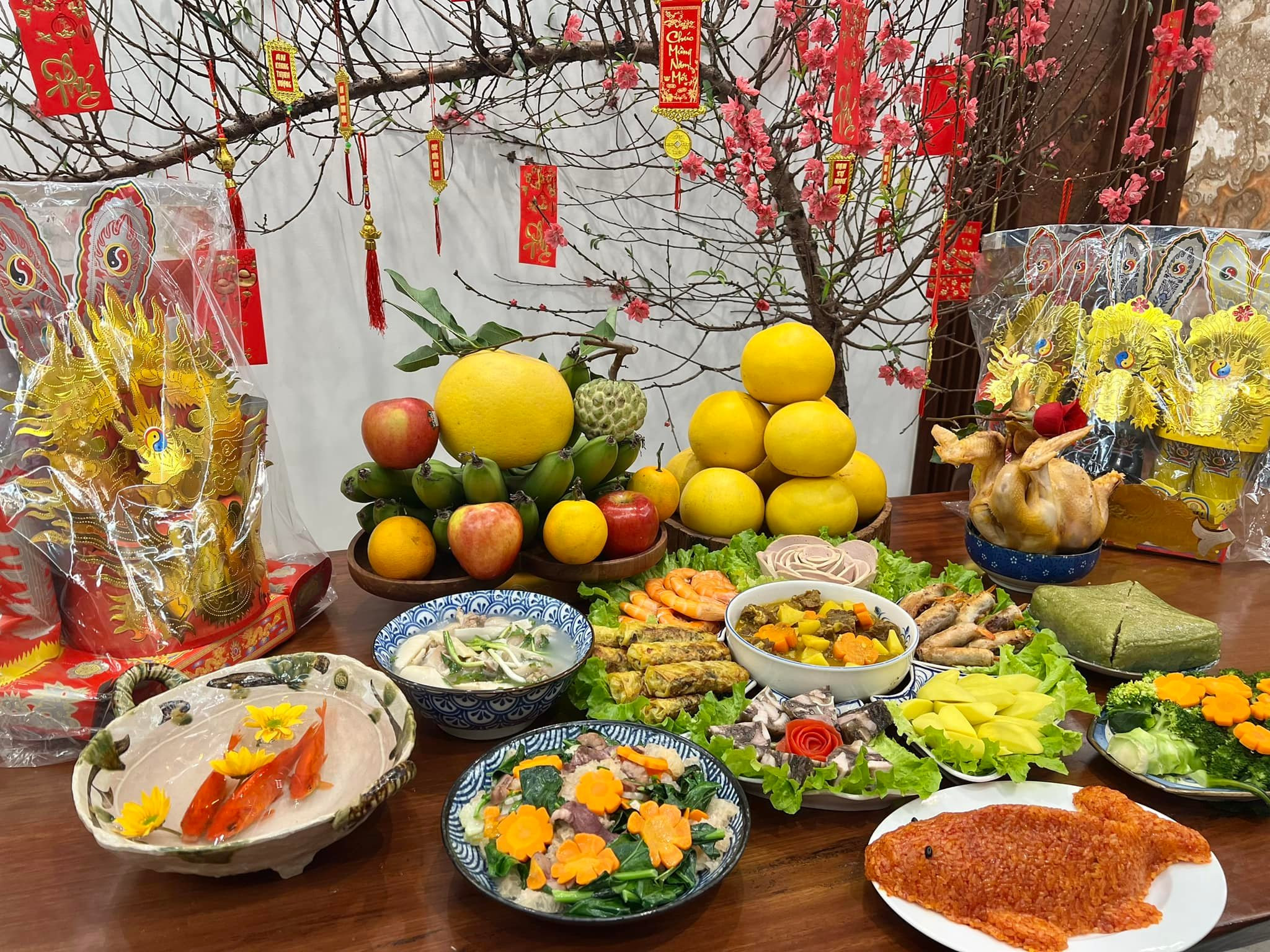 Mâm cỗ mặn truyền thống đầy đặn cho lễ cúng ông táo