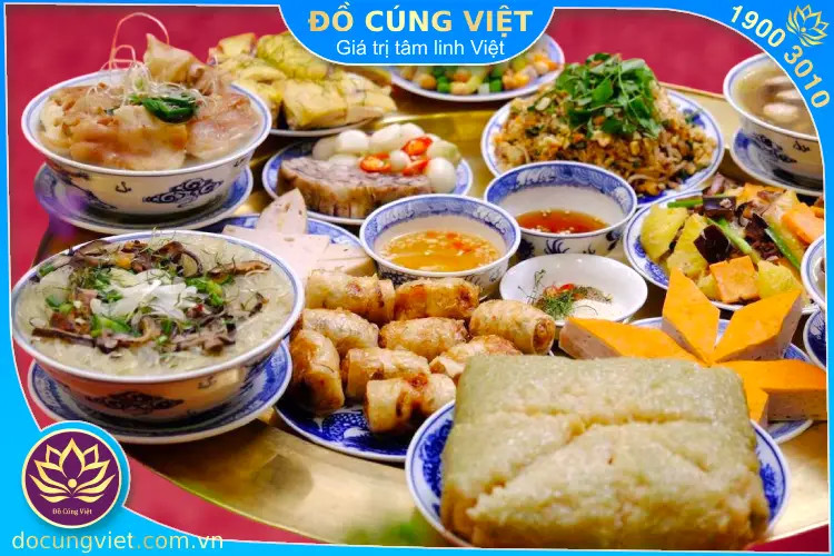 mâm cúng rằm tháng Giêng thịnh soạn với nhiều lễ vật chay