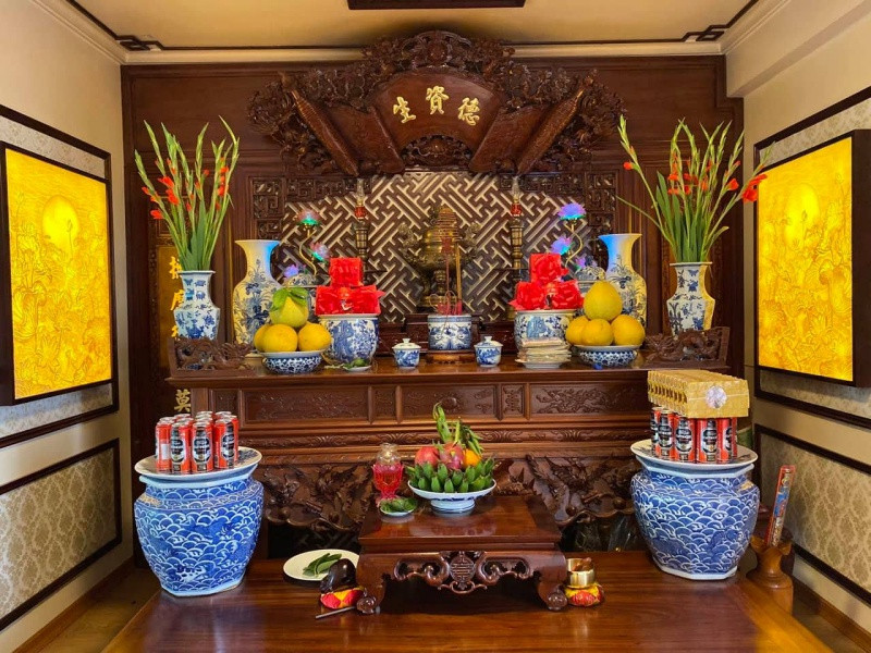 Mâm cúng thổ công và gia tiên