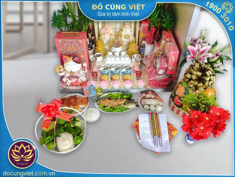 mâm lễ vật cúng vía thần tài mùng 10 hàng tháng đơn giản