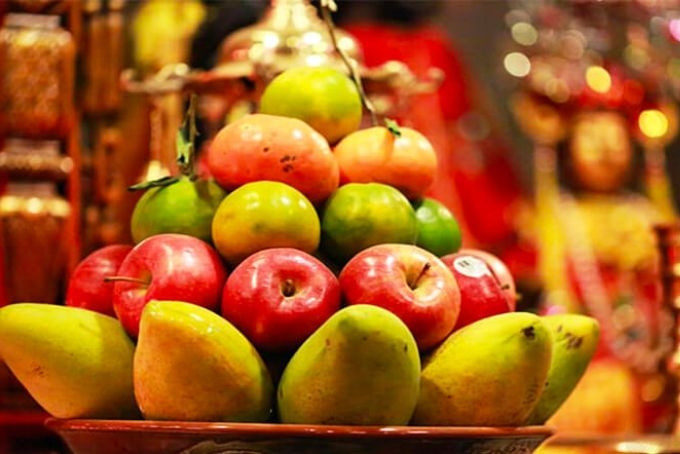 mâm ngũ quả tươi ngon dâng cúng rằm tháng giêng