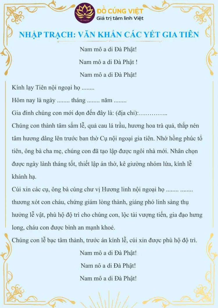 Mẫu văn khấn Gia Tiên chuẩn mực trong lễ cúng về nhà mới