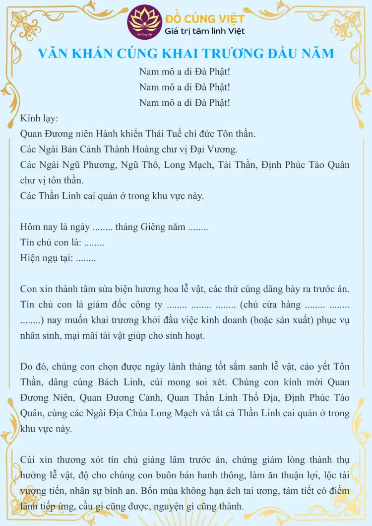 Nghi thức văn khấn khai trương đầu năm mới