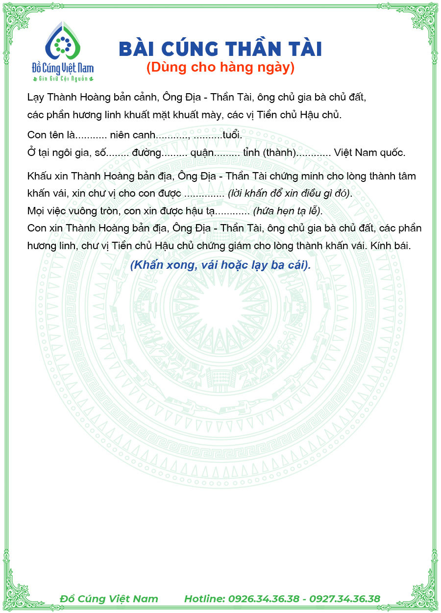 văn khấn thần tài hàng ngày