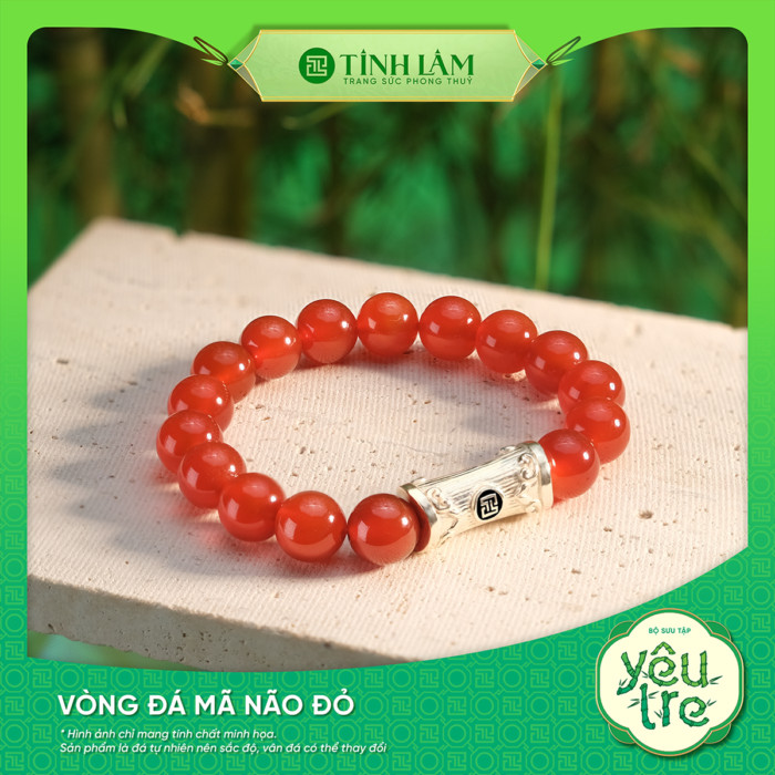 Vòng tay Mã Não Đỏ phối charm lu thống ống tre, mang ý nghĩa bền vững