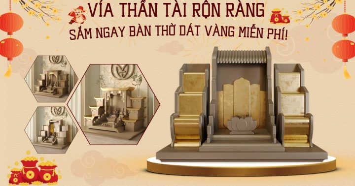 Bàn thờ Thần Tài được bài trí đầy đủ lễ vật, sẵn sàng cho nghi lễ Vía Thần Tài