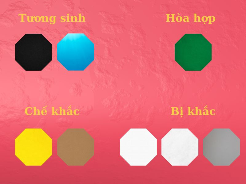 Bảng màu sắc hợp mệnh Thủy, bao gồm các màu tương sinh và hòa hợp