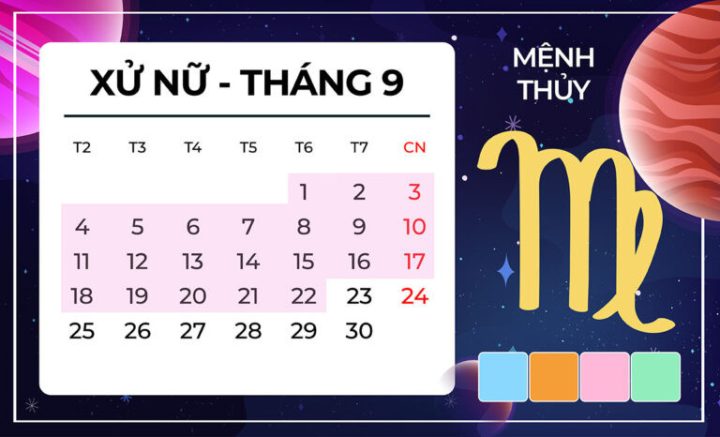 Cung Xử Nữ tháng 9 mệnh Thủy hợp màu xanh da trời, cam, hồng
