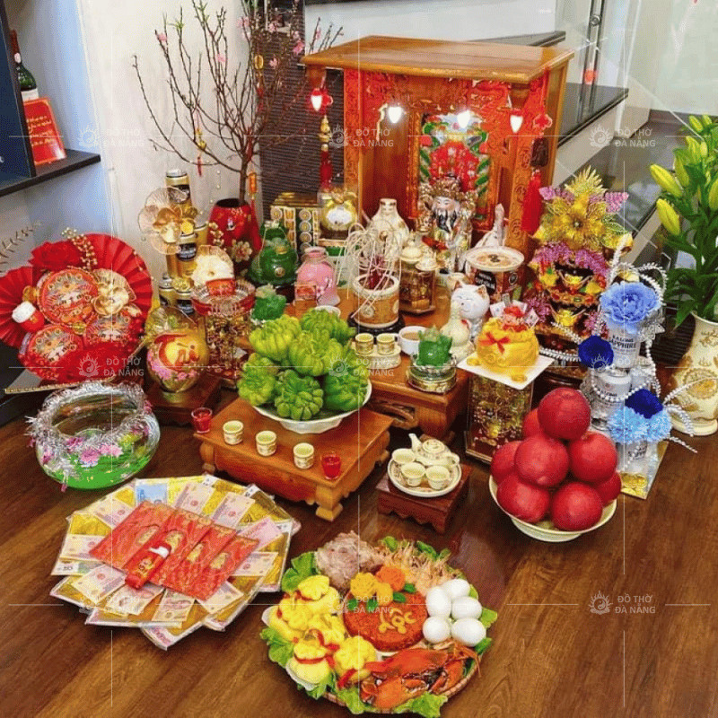 Mâm cúng Ông Địa Thần Tài ngày Rằm