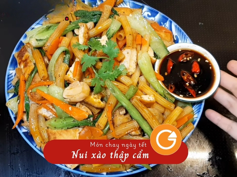 Nui xào thập cẩm chay