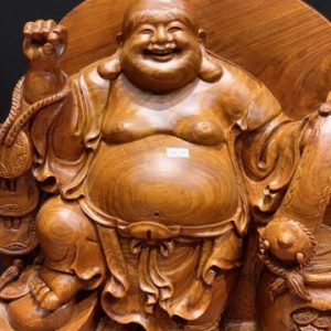 Tượng Phật Di Lặc Kéo Dây Tiền Gỗ Hương
