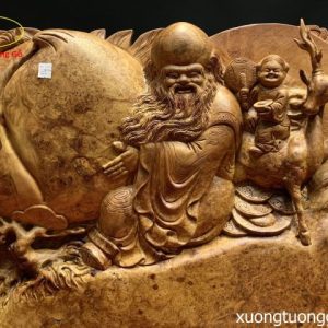 Tượng Ông Thọ Nhị Tiểu Vác Quả Đào Gỗ Nu Hương