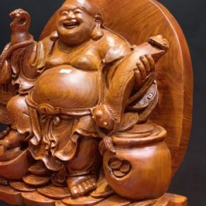 Tượng Phật Di Lặc Kéo Dây Tiền Gỗ Hương