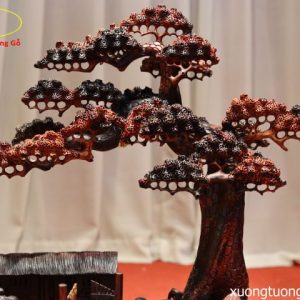 Tiểu Cảnh Cây Tùng Nhà Tranh Gỗ Trắc