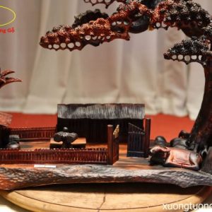 Tiểu Cảnh Cây Tùng Nhà Tranh Gỗ Trắc
