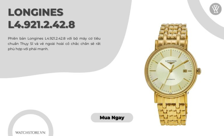 Đồng hồ Longines với thiết kế cổ điển mặt vàng, thể hiện sự uy tín