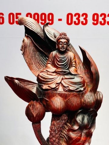 Phật Ngự Đài Sen Gỗ Trắc Đỏ Đen