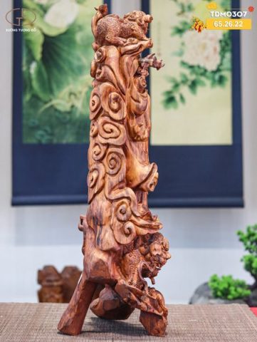 Đạt ma đứng lân gỗ sưa