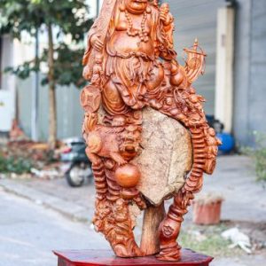 Di Lạc Vác Gậy Như Ý Cửu Tiểu Gỗ Hương Ôm Đá