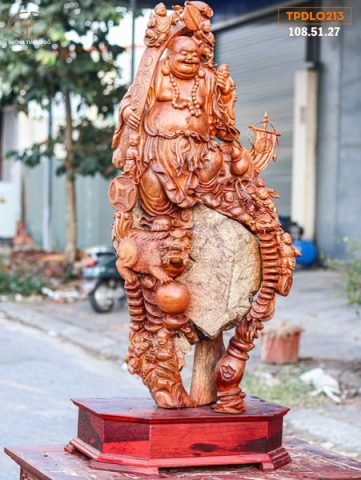 Di Lạc Vác Gậy Như Ý Cửu Tiểu Gỗ Hương Ôm Đá