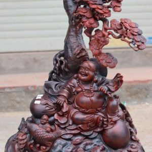 Tượng Phật Di Lặc Tam Tiểu Ngồi Gốc Gỗ Trắc