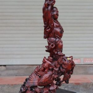 Tượng Phật Di Lặc Ngũ Tiểu Đứng Cá Chép Gỗ Trắc