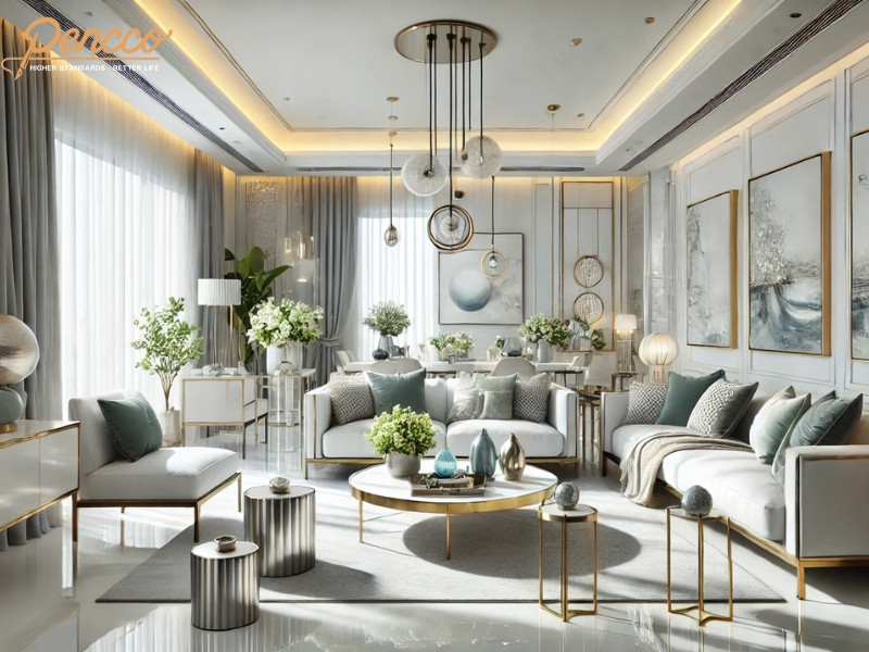 Không gian nội thất kết hợp màu xanh nước biển và trắng cho người mệnh Thủy