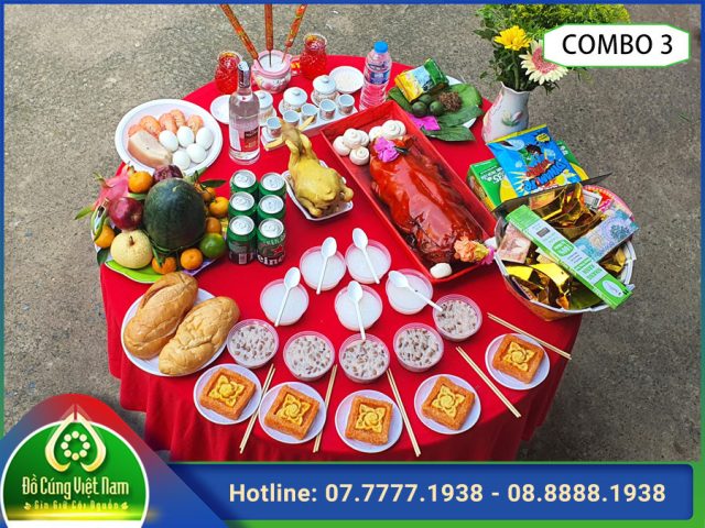 Mâm cúng Thần Tài Thổ Địa đơn giản đầy đủ lễ vật được trình bày