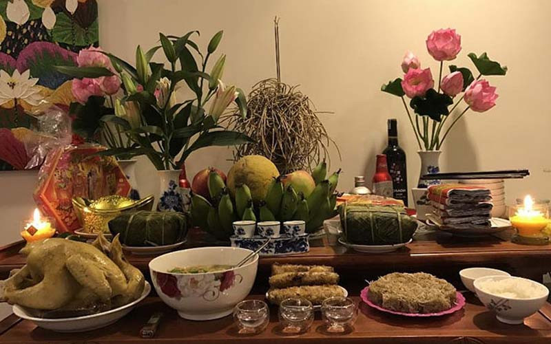 Mâm lễ chay và mặn cho lễ cúng tạ đất