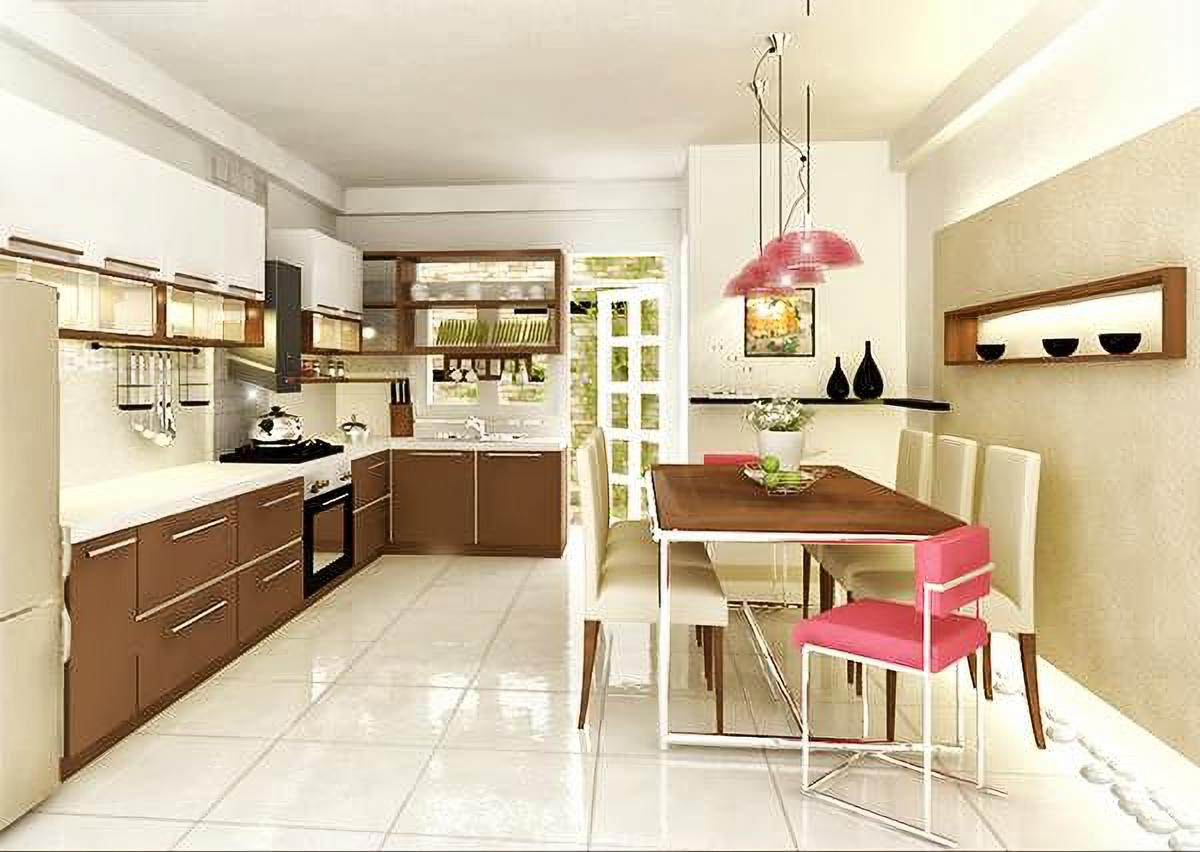 Phòng bếp thanh lịch với tone màu kem hợp phong thủy