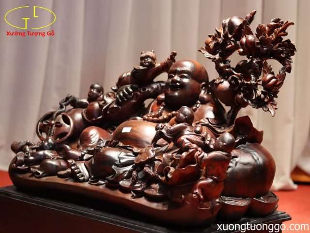Tượng Phật Di Lặc Ngũ Tiểu Vác Đào Gỗ Trắc