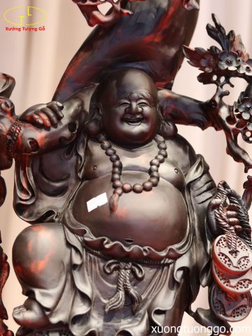 Tượng Phật Di Lặc Tam Tiểu Vác Cành Đào Đúng Bao Tiền Gỗ Trắc