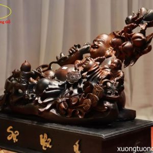 Tượng Phật Di Lặc Tam Tiểu Vác Đào Gỗ Trắc