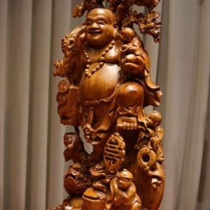 Tượng Phật Di Lặc Ngũ Tiểu Vác Đào Đứng Nghê Gỗ Hương