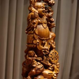 Tượng Phật Di Lặc Ngũ Tiểu Vác Đào Đứng Nghê Gỗ Hương