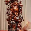 Tượng Phật Di Lặc Ngũ Tiểu Vác Cành Đào Đứng Bao Tiền Song Nghê Gỗ Trắc