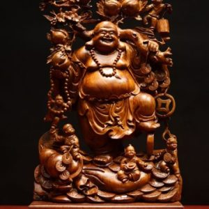 Tượng Phật Di Lặc Ngũ Tiểu Vác Cành Đào Đứng Bao Tiền Gỗ Hương