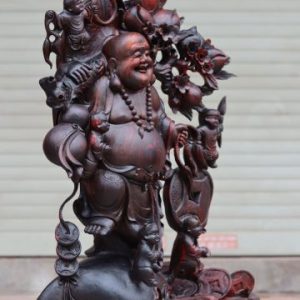 Tượng Phật Di Lặc Ngũ Phúc Vác Đào Gỗ Trắc