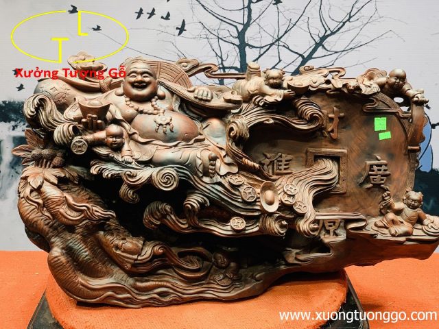 Di Lặc Ngũ Phúc Vác Gậy Như Ý Gỗ Trắc Di Lặc Ngũ Phúc Vác Gậy Như Ý Gỗ Trắc