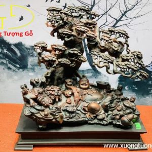 Di  Lặc  Ngũ Phúc Ngồi Gốc Tùng Gỗ Trắc