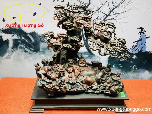 Di Lặc Ngũ Phúc Ngồi Gốc Tùng Gỗ Trắc Di Lặc Ngũ Phúc Ngồi Gốc Tùng Gỗ Trắc
