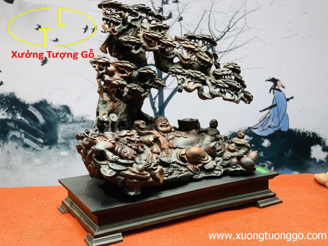 Di Lặc Ngũ Phúc Ngồi Gốc Tùng Gỗ Trắc Di Lặc Ngũ Phúc Ngồi Gốc Tùng Gỗ Trắc