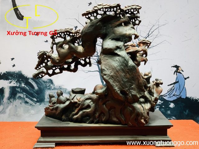 Di Lặc Ngũ Phúc Ngồi Gốc Tùng Gỗ Trắc Di Lặc Ngũ Phúc Ngồi Gốc Tùng Gỗ Trắc
