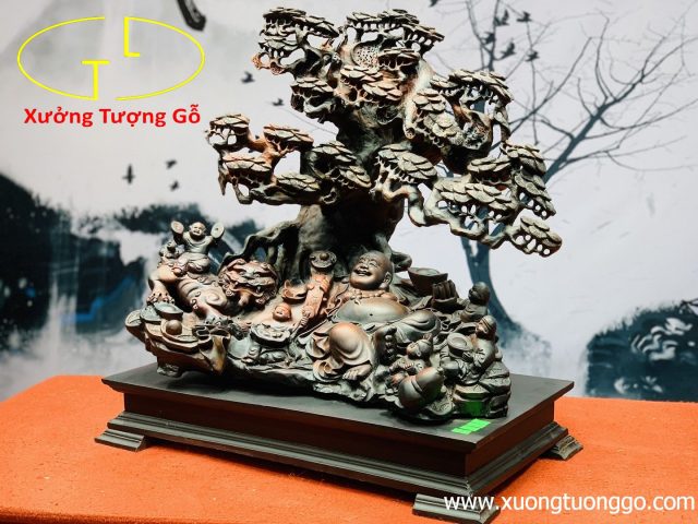 Di Lặc Ngũ Phúc Ngồi Gốc Tùng Gỗ Trắc Di Lặc Ngũ Phúc Ngồi Gốc Tùng Gỗ Trắc